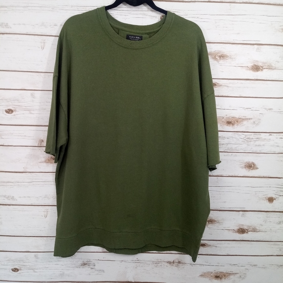 Zara Man Over Sized Sweatshirt Olive Green NWT - Picture 4 of 6